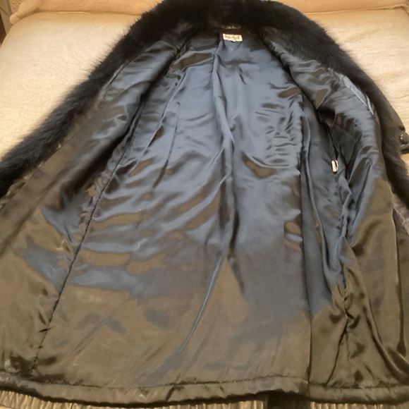 Damselle Luxurious Vintage Black Leather Coat with Fur Trim Women’s Size Medium - Picture 7 of 15